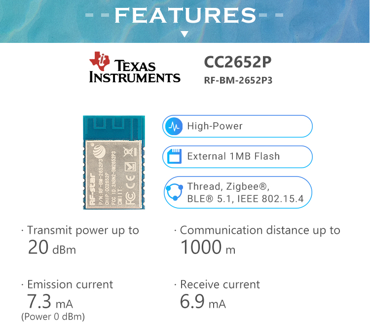 Features of CC2652P zigbee module RF-BM-2652P3